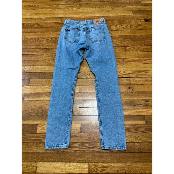 Levi's Womens 501S Skinny Jeans Sz 29 (29x32) Blue Distressed Denim Button Fly - Picture 9 of 9